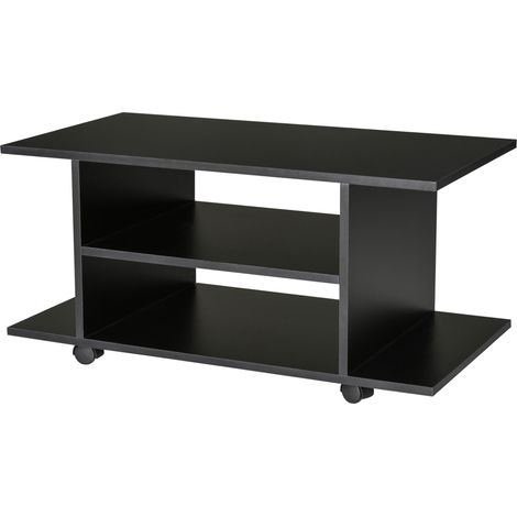 Meuble TV moderne avec étagères, meuble TV 42 pouces, avec roulettes pivotantes et freins, 2 petites étagères latérales, convient pour le salon et la chambre, 80x40x40 cm, noir. (1/5)