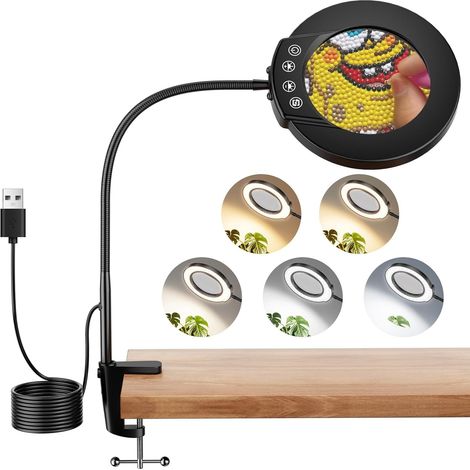 Loupe lecture x10 + pince – lampe LED – 3 couleurs – artisanat/loisirs/couture/travail rapproché (1/5)