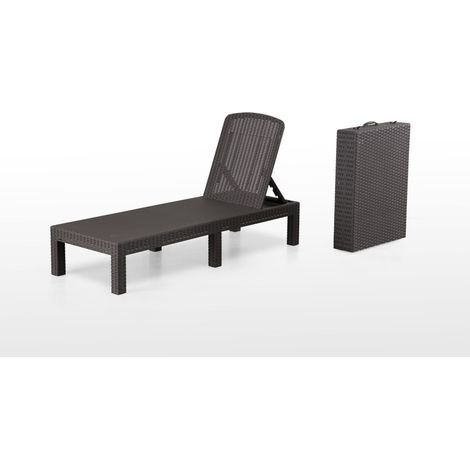 Lettino prendisole - Lettino Sdraio Solare - Poltrona lounge - Resina simil rattan intrecciato - Schienale regolabile - Grigio brillante (1/5)