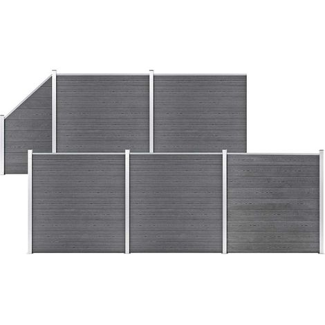 vidaXL Ensemble de clôture WPC 5 Carré + 1 Incliné 965 x 186 cm Gris (1/5)