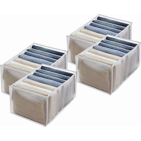 Ensemble de rangement pour penderie 4 pièces, boîte de rangement avec séparateurs en denim, portant à vêtements pliable en maille style tiroir, blanc (1/5)