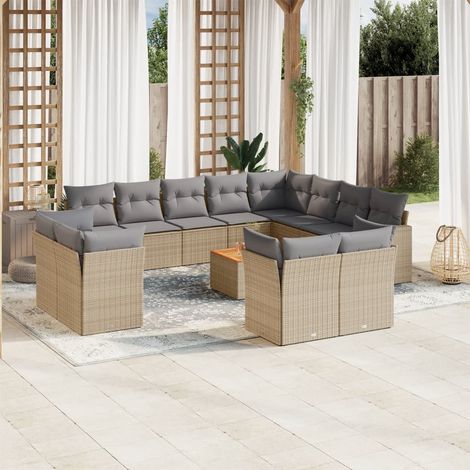 Juego de sofás jardín con cojines beige mezcla 13 pzas ratán PE vidaXL (1/5)