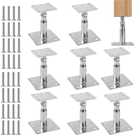 Lot de 8 Supports de Poteau Réglables en Hauteur, 90 – 140mm Support de poteau à visser sur film galvanisé épais passivé, Pour clôtures, abris, abris de voiture, pergolas (1/5)