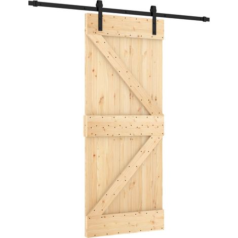 Schiebetür Natürlich und Schwarz 85 x 210 cm Massivkiefer vidaXL