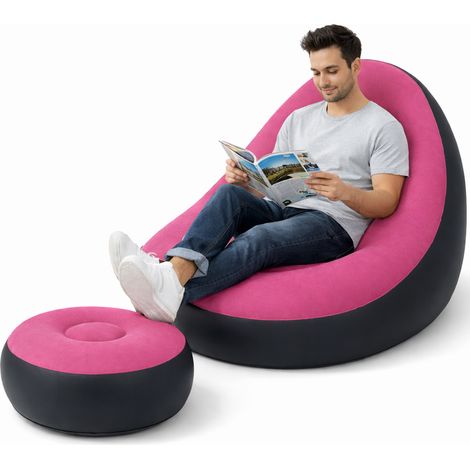 Set Poltrona e Poggiapiedi Gonfiabile Ergonomico Rosa da Esterno ed Interno (1/5)