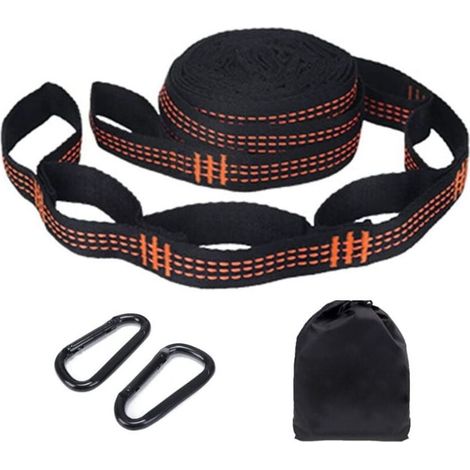Lauwexe – Lot de 2 sangles de hamac 2,8 m x 2,5 cm – Fixation avec crochets en D inoxydables – Charge maximale 200 kg – Pour camping et randonnée (1/5)