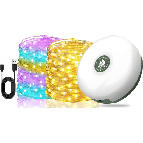 Guirlande Lumineuse De Camping, 10m Guirlande Camping Rechargeable, 8 Modes D'éclairage, 2000mah, Dure Jusqu'à 12 Heures, Lampe Camping, Rgb Guirlande Lumineuse, Camping Car Accessoires