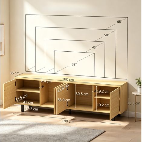 Mobile TV 180x35x55,5 cm in truciolato e metallo naturale, per soggiorno, stabile – MEUBLIV (1/5)