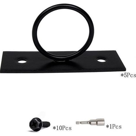 Lot de 5 anneaux décoratifs noirs pour cordes en chanvre, clôtures, rampes d'escalier, supports muraux et crochets de plafond. (1/5)