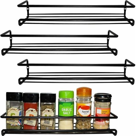 Étagère à épices murale noire ensemble de Pour murs de cuisine et armoires à un niveau 4 Noir (1/4)
