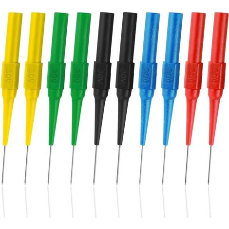 Lot de 10 Pointes de Mesure pour Multimètre - Sonde de Test 0,7 mm - Isolation - Aiguille - Fiche Banane - Sonde Amovible - Pour Mesure Professionnelle (1/5)