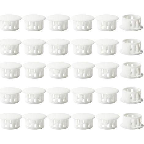 Insert Caps - Lockable Round Fixing Caps - For Furniture Fence Post Tubes - 16 mm, 30 Units - White