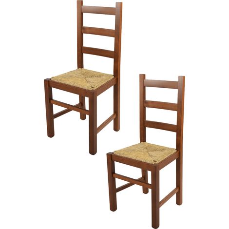 Tommychairs - Set 2 chaises RUSTICA pour cuisine, bar et salle Ã  manger, robuste structure en bois de hÃªtre peindrÃ© en couleur noyer clair et assise en paille