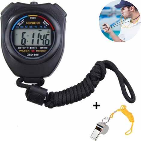 Chronomètre Numérique - Affichage LCD Centième de Seconde - Silencieux - Multifonction Horloge Chronographe Alarme - Pour Arbitrage Sportif Entraînement Natation Football Basketball - 1 Pièce (1/5)