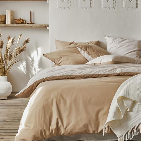 Housse de Couette en Coton Bicolore, Bons Jours, Sable/Crème, 240x220 cm (1/4)