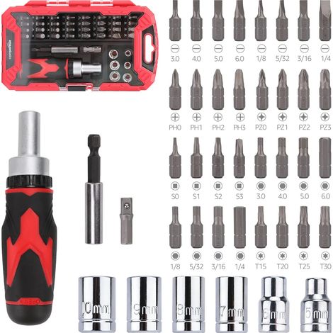 Coffret tournevis à cliquet magnétique 41 unité, lot de 1, Noir/rouge (1/5)