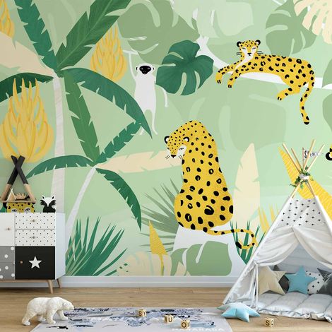 Papier peint - Guépards dans la jungle - paysage avec des animaux sous les tropiques pour enfants (1/5)
