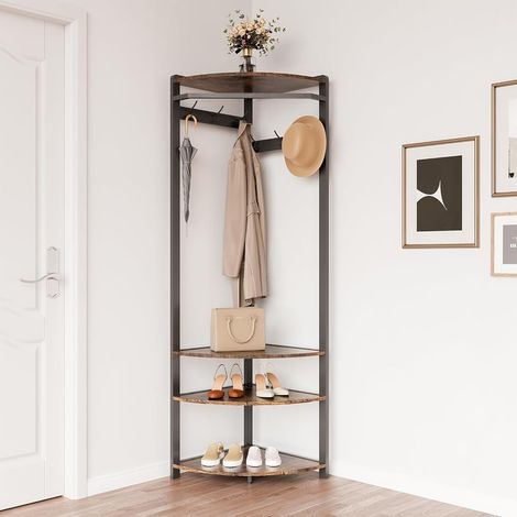 Hoerfuriy – Porte-manteau d'angle en métal 180 cm – 6 crochets doubles – Étagère à chaussures – Design industriel peu encombrant pour couloir (1/5)