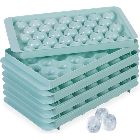Bac à glaçons ronds 33 alvéoles, lot pratique de 4 pièces, réutilisable, plastique PP, turquoise (1/5)