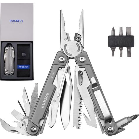 pince multifonction, couteau de poche multifonction EDC, lame VG10, outil multifonction 27 en 1 avec manche plaqué titane, idéal pour la randonnée, le camping et les réparations (1/5)