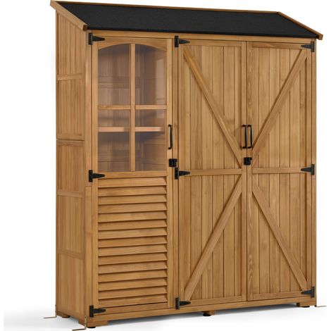 M MCombo Gartenschrank Holz mit 7 Ablagen&2 Schubladen, Geräteschuppen Wetterfest, Gartenhaus Outdoor Wasserdicht, Gerätehaus für Außenbereich 0982 (Natur) (1/5)
