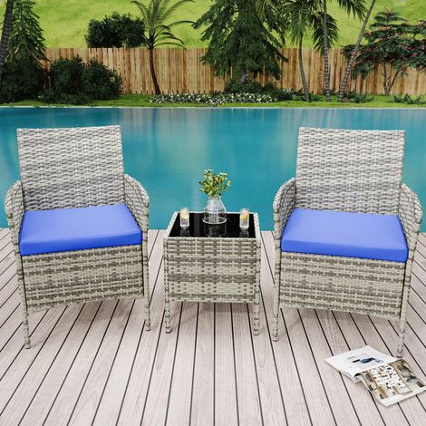 Balkonmöbel Set,3-teiliges wetterfestes Gartenmöbel-Set aus PE-Rattan – 2 bequeme Sessel mit weichen Polstern & 1 Glastisch – Stilvolle Outdoor-Loungemöbel für Terrasse, Balkon, Veranda, Pool (1/5)