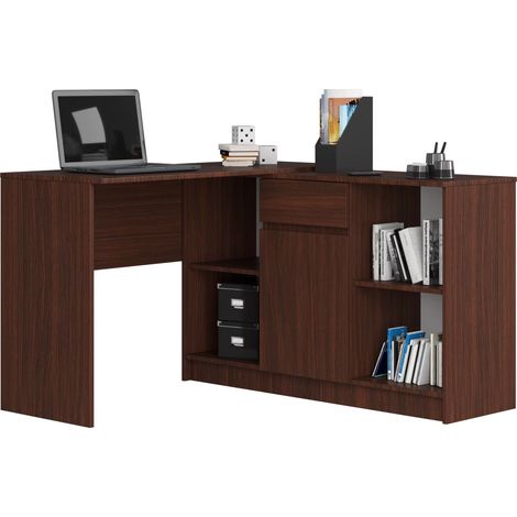 Escritorio esquinero AKORD B17 Wenge 120 cm Conjunto con cómoda de 1 puerta 1 cajón frente en color Wenge 6 estantes 120x126x79 cm (1/5)
