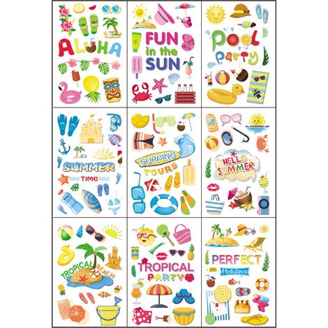 Autocollant Fenêtre Statique - PVC Sans Colle - Décoration Thème Été Plage Piscine - Pour Vitre Miroir Réfrigérateur Porte - Lot de 1 (1/5)