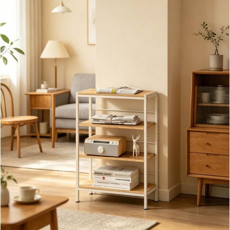 Mueble estantería 4 niveles estrecho blanco roble OKMYHOME (1/5)