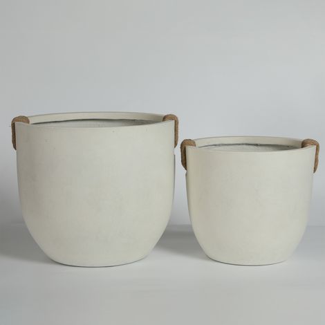 CAIziLot de 2 jardinières rondes en béton, grands pots décoratifs rustiques faits à la main pour l’extérieur et l’intérieur, avec trous de drainage pour jardin, maison et terrasse, 37 x 33 cm et 46 x 
