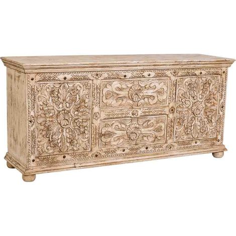Aparador de madera artesanal beige 165x45x76h cm
