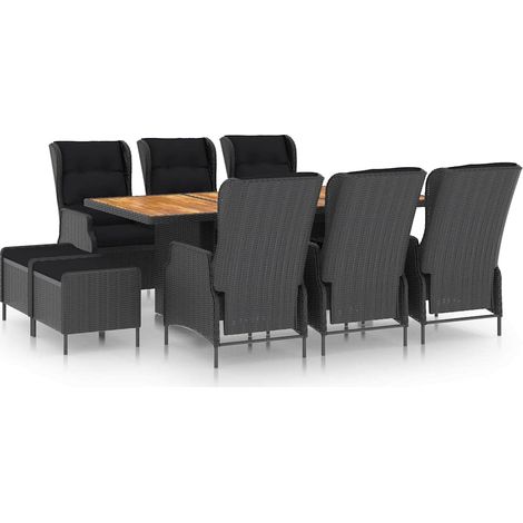 Ensemble Table + 8 chaises - Table à manger avec Chaises avec coussins Résine tressée Gris foncé BV920072 - BonneVie (1/5)