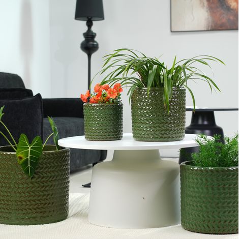 Vaso da fiori in ceramica Ø17,5 cm, verde oliva, con foro di drenaggio HAVRYA (1/5)