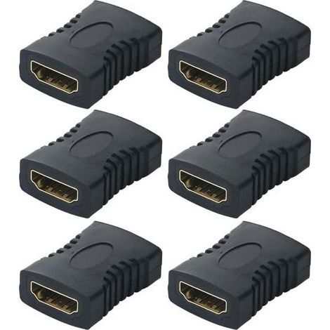 Lot de 6 Coupleur HDTV Adaptateur Femelle vers Femelle, Connecteur HDTV Plaqué Or, Câble Extension Connector Converter Supporte, Noir (1/5)