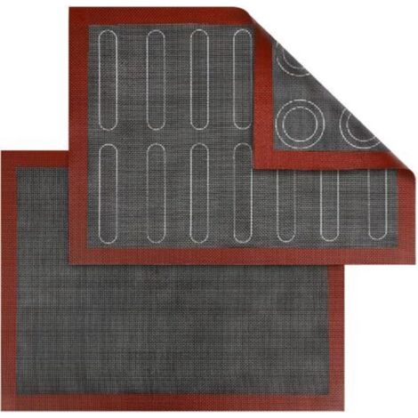 Set of 2 double-sided, non-stick, heat-resistant, reusable micro-perforated silicone oven mats for macarons, soufflés, and pizza (40 x 30 cm) (1/4)