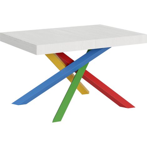 Tavolo allungabile 140/244x90 cm Volantis bianco frassino gambe multicolore 4/B