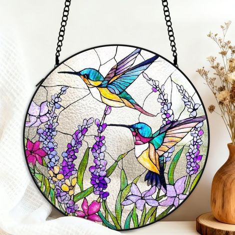 Suspension colibri vitrail attrape-soleil 25 cm décoration fenêtre oiseau coloré cadeau anniversaire (1/5)