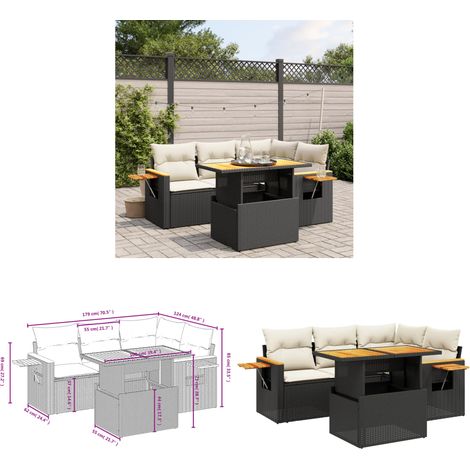 5-tlg. Garten-Sofagarnitur mit Kissen Schwarz Poly Rattan - Gartenmöbel Set - PE-Rattan Möbel - Outdoor Lounge - Garten Sofa - Balkon Möbel - Home & Living (1/3)