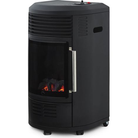 FAVEX - Poêle à gaz Infrableu avec soufflerie Volga - Chauffage d'appoint à gaz - Intérieur - Infrableu effet feu de cheminée - 6 puissances de chauffe Thermostat - Jusqu'à 40 m² - Noir (1/5)