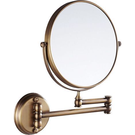 Double-sided wall-mounted makeup mirror, round brass makeup mirror with 360° rotation (1/4)