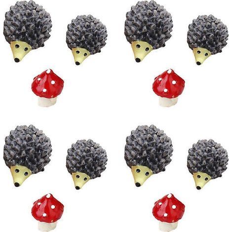 Lot de 12 champignons et hérissons décoratifs pour mini-paysage, ornement de bureau-2.00X1.70X1.70CM (1/3)