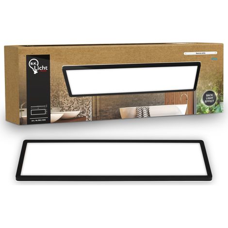 Plafonnier LED plat avec éclairage indirect, lumière blanc neutre, protection IP44, plafonnier salle de bain, lustre cuisine, lustre salon, 58 x 20 x 3 cm, noir (1/5)