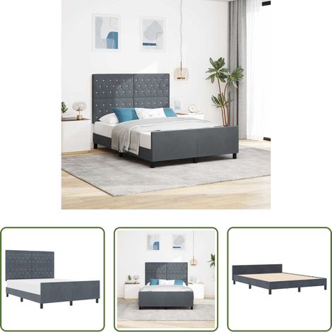 Samtbett - Boxspringbett mit Kopfteil Dunkelgrau 140 x 200 cm Samt (1/5)