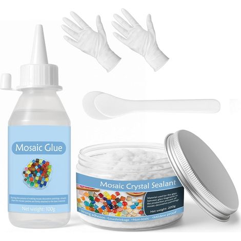 Kit de mosaïque avec colle mosaïque et coulis applicateur, gants, pour la décoration de la maison, les loisirs créatifs, les cadeaux faits à la main, le mastic blanc (1/5)