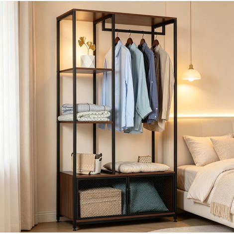 Standgarderobe mit Ablagen, 90 x 40 x 167 cm, Metall und MDF, Schwarz HAVRYA (1/4)