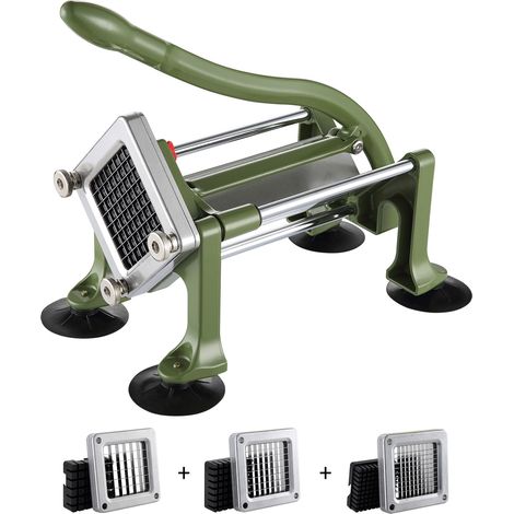 Mophorn Cortador de papas fritas, con cortador de papas que contiene cuchillas de acero inoxidable de 1/2", 3/8" y 1/4", cortador de papas manual con ventosas