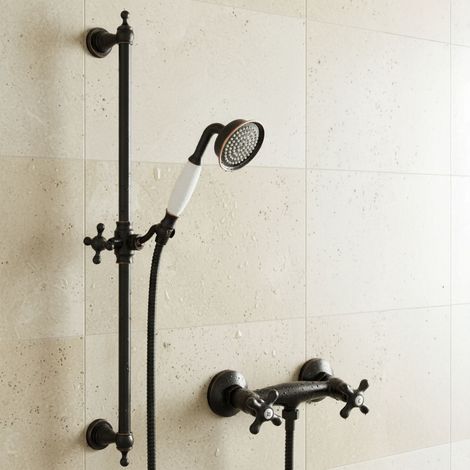PaulGurkes Robinet de douche rétro mural à deux poignées en noir (1/5)
