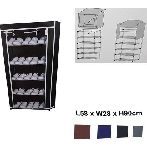 étagère à Chaussures 5 étagères Peu Encombrantes Housse De Protection 58x28x90cm Organisateur