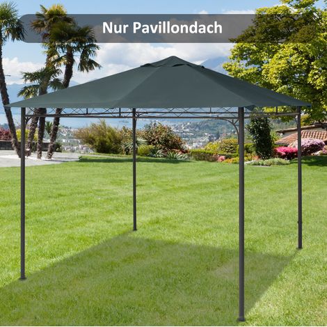 Toile de toit de pavillon de rechange 3x3 m en tissu polyester gris foncé, protection solaire et pluie, avec 8 trous de drainage, pour jardin et terrasse CHICFURN (1/5)