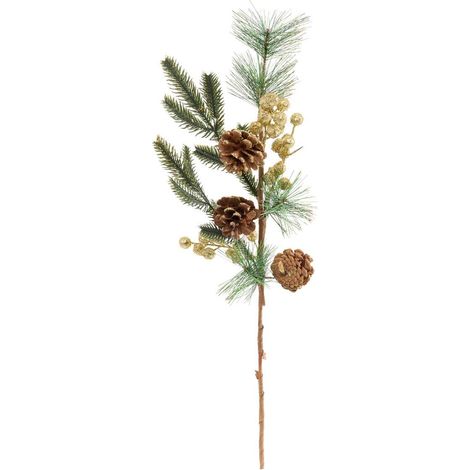 Branche décorative de Noël sapin et pommes de pin rouge et or H. 60 cm - Feeric lights & christmas (1/5)